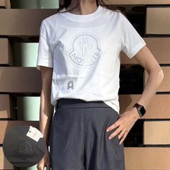 【2025春夏物入荷】 MONCLER モンクレール ロゴ ラインストーン コットン Tシャツ 8C00017 829FB レディース 半袖 /ホワイト・ブラック