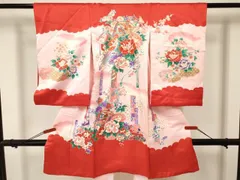 平和屋着物[]お宮参り　女の子　祝着　産着　初着　のしめ　糸車　孔雀花鳥文　暈し染め　金彩　逸品　DAAW2855ma