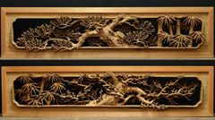 井波彫刻 伝統工芸 越中 名工 奥村芳勇 四君子 欄間 長さ170cm縦40ｃｍ 井波彫刻 伝統工芸 越中 名工 奥村芳勇 四君子 欄間 長さ170cm縦40cm