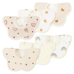 [Comfort U] よだれかけ ベビー ビブ スタイ 6枚セット 女の子 男の子 4層構造 ガーゼ 綿100％ 防水シート入り 吸水速乾 柔らかい 花びら型 360度回転可 赤ちゃん エプロン スナップボタン 食事用スタイ 保育園用 出産のお祝いギフト