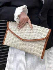 バッグ レディース クラッチバッグ 新作 ヨーロッパ&アメリカ風 編み込みクラッチバッグ、ホリデー ストローバッグ、ファッショナブル ポータブル ストレージバッグ、編み込み コインケース、ビーチバッグ、ストロー携帯