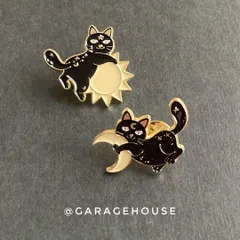ピンズ [ 日月ねこ ] ピンバッジ ブローチ ラペルピン ペアセット 黒猫