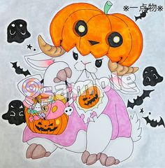 【原画】手描きイラスト　秋　ハロウィン　アニマル【一点物】