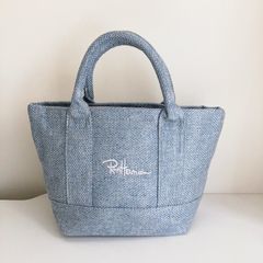 トートバッグ　 Ron Herman ロンハーマン　メンズ トートバッグ ロゴ刺繍 プチプラ 高見え おしゃれ お出かけ キャンバス　ブルー　 麻タイプ