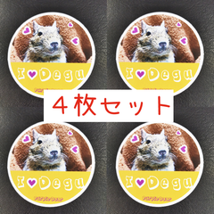 送料無料　Degu　デグー「デグー　I♡DEGU　ステッカー」（約６０ｍｍ×約６０ｍｍ）４枚セット🎵