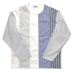 TOMORROWLAND トゥモローランド メンズ カットソー / パジャマストライプ シャツコンビ クルーネックカットソー ホワイト / 長袖 丸首 日本製 / 63-03-44-03601