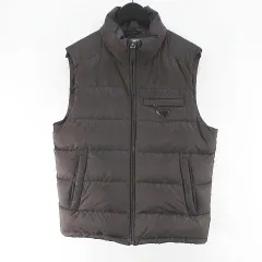 プラダ PRADA 14AW SGJ191 ダウンベスト ジャケット 三角ロゴ トライアングルプレート 48 茶系 ブラウン ジップアップ 裏地 国内正規のサムネイル