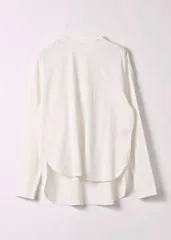 ロンt tシャツ カットソー 長袖 レディース 白 コットン ハイネック 綿 きれいめ 長め 無地 オフホワイト