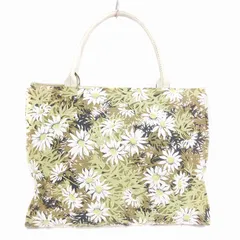ジュンコシマダ JUNKO SHIMADA トートバッグ キャンバス 花柄 レザーハンドル 緑 グリーン 鞄のサムネイル