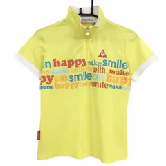 ★値下げ★ルコック 半袖ハイネックシャツ イエロー フロントプリント ハーフジップ レディース L ゴルフウェア le coq sportif