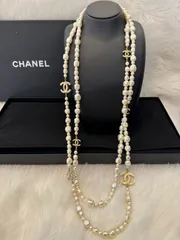 ERK様専用 極美品 13年 CHANEL シャネル ロング パール ココマーク ネックレス フェイクパール ロングネックレス ネックレス アクセサリー ジュエリー 二連 メタル(ＧＰ) ゴールド 金  レディース PAWNSHOPRiZ  パウンショップリズ