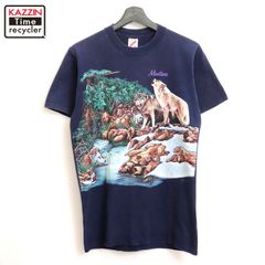90s USA製 vintage JERZEES アニマル ウルフ プリント 半袖Ｔシャツ メンズ 表記Sサイズ