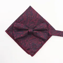 蝶ネクタイ　チーフ　セット　ペイズリー　ブラック　レッド　結婚式　新郎新婦