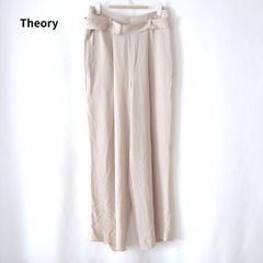 セオリー　ワイドパンツ　タックワイドパンツ　Theory　ベージュ　とろみ素材　無地　ベルト　オフィスカジュアル　ボトムス　Lサイズ　上品　体型カバ―　着やせ