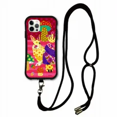 [iPhone15] スマホショルダー付 iPhone15 Plus i-coronケース アニマル柄 動物 iPhone 14 Plus 13 Pro Max 12 Mini 11 ショルダーストラップ 肩掛け 斜め掛け スマホケース きのこウサギ ピンク