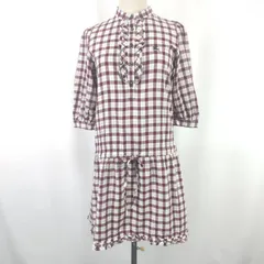 美品/三陽商会★BURBERRY BLUE LABEL【バーバリーブルーレーベル】 五分袖 ワンピース【36/size:S/ひざ丈/beige×red/チェック柄】バルーン袖/フリル/dress◆BJ002-i