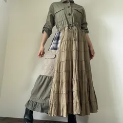 No.022 古着リメイクミリタリー系シャツワンピース 袖丈ウエスト調節可能
