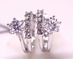 18K RGP プラチナ ダイヤ CZ フラワー 一粒 リング ピアス yp4618