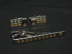 ■美品■ dunhill ダンヒル カフスボタン ネクタイピン カフリンクス アクセサリー 2点セット シルバー系×ゴールド系 DG5235 冠婚葬祭 結婚式 葬式