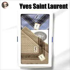 【未使用品】Yves Saint Laurent　イヴ・サンローラン　ハンカチ 2枚セット　プリント　総柄　ブラウン  ブルー系　レディース