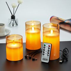 【新着商品】ゴールド ロウソク 本物の炎のようにゆらめく3点セット 暖色光 ledグラス 火を使わない ゆらゆら揺れる 安全 LEDキャンドルライト 省エネ 専用リモコン付き 明るさ調整 AnnTec USB充電式 LEDキャンドル