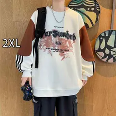 [2XL ]秋冬 メンズ  服 シンプル ファッション オシャレ 大人 かっこいい 大きいサイズ ストリート 紳士服  ラウンドネック 長袖 T シャツ プルオーバー スウェット シャツ トップス 