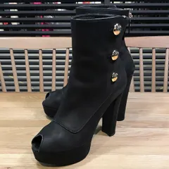 【超美品】ルイヴィトン オープントゥブーツ ブーティ レザー ブラック ゴールド金具 #37.5 24cm 09877