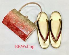 現品限り　used　草履・バッグセット　Ｍ寸　　ゴールド　オレンジゴールドグラデーション　成人式　卒業式　和小物　お呼ばれ