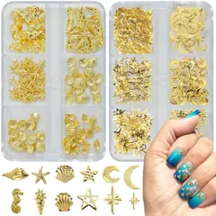 新品 Matomtak ネイル スタッズ 2ケース 3D 立体 星 月 貝殻 海馬 ヒトデ ネイルパーツ ゴールド スタッズ スター ムーン メタルパーツ ジェルネイル ジュエリーパーツ ネイルアート デコパーツ DIY 手作り 可愛い おしゃれ