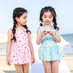 女の子水着　ハート柄　チェック柄　水着　スイムウエア　女の子ワンピース水着