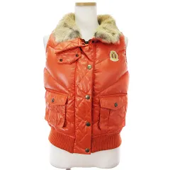 バーバリーブルーレーベル BURBERRY BLUE LABEL ダウンベスト 裏地ノバチェック ラビットファー ロゴ ワッペン オレンジ 38 M位 ■GY14のサムネイル