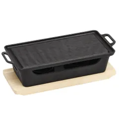 【在庫処分】焼肉コンロ 鋳物 焼肉プレート ステーキ皿 角型 専用木台付き
