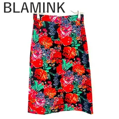 ブラミンク BLAMINK セミタイト花柄スカート カラフル 鮮やか マルチカラー ブラック