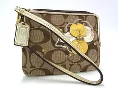 ■美品■ COACH コーチ シグネチャー キャンバス 花 フラワー マルチポーチ ミニ財布 ウォレット ブラウン系×ゴールド系 DH9517