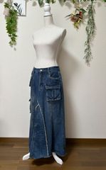 ♡新品未使用♡デニムダンガリー/リメイクロングスカート/160センチ デニムリメイクロングスカートNo.0019 - メルカリ