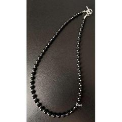 メンズ パールネックレス メタルビーズmix ブラック 45cm 黒