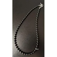 メンズ パールネックレス メタルビーズmix ブラック 45cm 黒