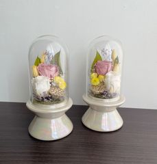 早割！お彼岸 プリザーブドフラワー ガラスケース対 輪菊 蓮&タッセル ＊仏花 プリザーブドフラワー＊ガラスケース 輪菊 蓮&タッセル ＊仏花