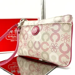 ✨良品✨ COACH コーチ コインケース 財布 コンパクトウォレット 花柄 オプアート 総柄 ロゴプレート シルバー金具 チャーム 小銭入れ 定期入れ PVCレザー レディース ホワイト 白色 ピンク 桃色