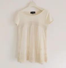 定価14175円　未使用品　UNTITLED／アンタイトル　刺繍＆スパンコール☆チュールレースカットソー　エンパイアライン　きれいめカジュアル