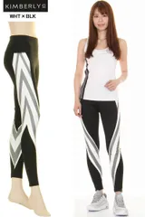 KIMBERLY C YPS-3172 ホワイト×ブラック 上下セット コンプレッションウェア レディース ヨガパンツ スポーツパンツ ロングレギンス コンプレッションウェア フィットネス ウェアトレーニング ロングタイツ マラソン おしゃれ インナー 新品