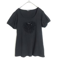 ピンクハウス★半袖カットソー Tシャツ サイズM 黒系 ハート型の黒レース&リボン♪無地 z14265