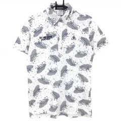 ルコックゴルフ 半袖ポロシャツ 白×ダークネイビー 音符柄 ボタンダウン メンズ M ゴルフウェア le coq sportif