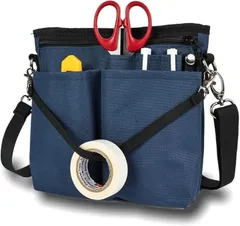 CARRY ALL BEFORE ONE 3WAY 多機能ウエストポーチ ナースポーチ マチ付き 9ポケット 作業ポーチ 仕事用ウエストバッグ カラビナ ウエストベルト ショルダーベルト ペン・文具差しバンド付き 撥水(ネイビー,  M)