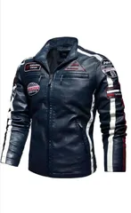 オートバイ 春秋冬防風メンズジャケット 紺 ストリートバイクレーシングスーツPUレザーコート レトロスタイル アウトドアウェア ジャケット