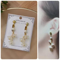 【ハンドメイドイヤリング】すずらん×パール　揺れる　vivant