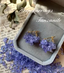 【12月誕生石】タンザナイトチップのフープピアス　k16gp