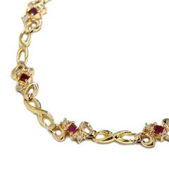 ルビー ダイヤモンド ブレスレット R0.32ct D0.15ct 20cm イエローゴールド ピンクゴールド K18YG K18PG コンビ ステーション ジュエリー 【中古】