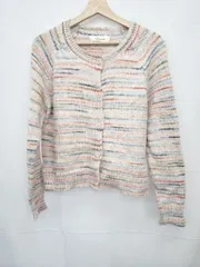 ◇ ⊇ Alicedudu ボーダー 長袖 ニット カーディガン サイズS ピング ホワイト ブルー系 マルチ レディース E  【1505290029742】