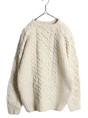 【お得なクーポン配布中!】 フィッシャーマン ウール ニット セーター メンズ M レディース L アランニット ケーブル ローゲージ 無地 ナチュラル ヘビーウェイト 厚手